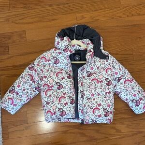 Kids Unicorn & Rainbow Puffer Jacket - White/Pink